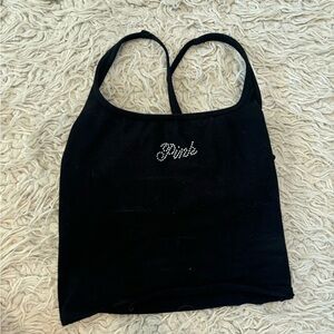 PINK Victoria's Secret Black Fitted Crop Tank Top